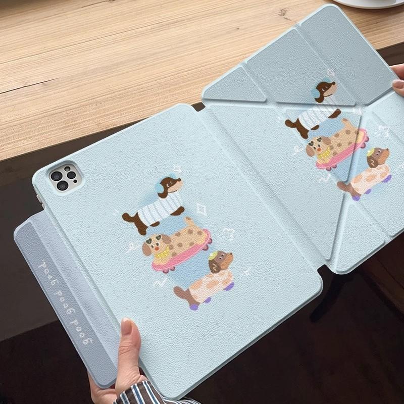 Cute Dachshund Tablet Case IPad Pro Mini Air With Magnetic Detachable Design Stand Anti-Slip Pen Slot PC Material