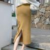 Women Knitting Skirt High Waist Back Slit Design Solid Color Midi Skirt Soft Breathable Thickened Warm Hip Wrapped Skirt