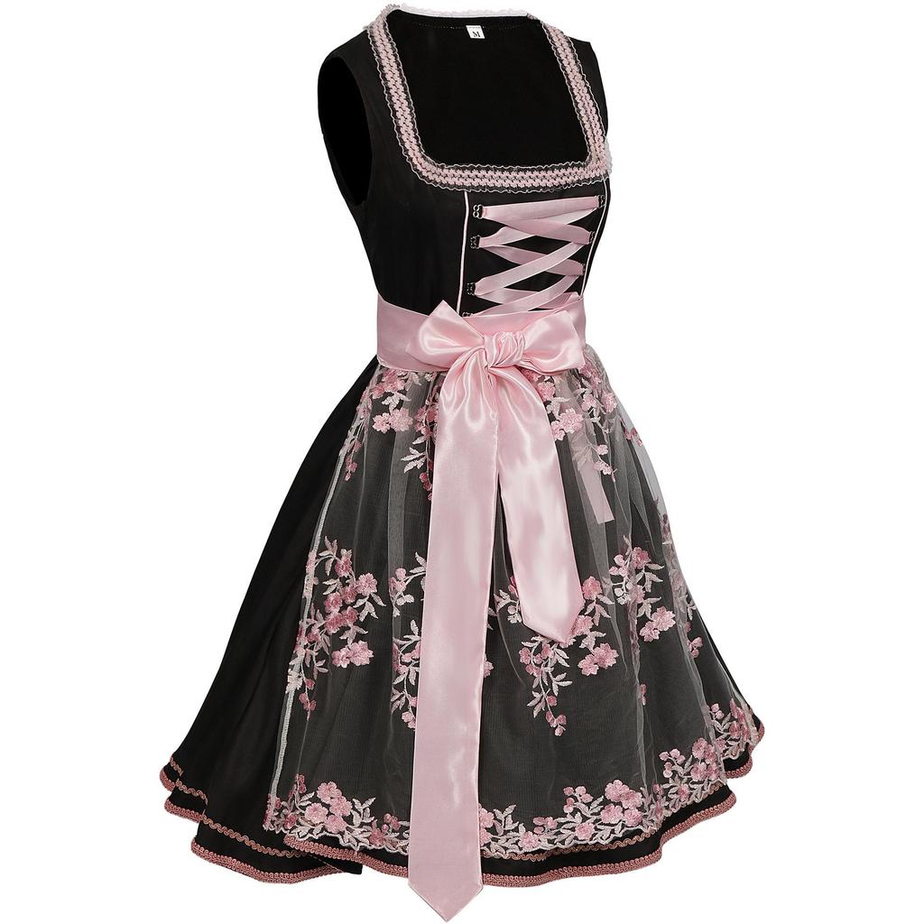 European & American Plus Size Oktoberfest Bavarian Blue Floral Beer Dress Cosplay Costume