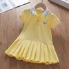 Платье для девочек от 2 до 6 лет, летняя хлопковая одежда с желтым воротником для детей, милый повседневный наряд