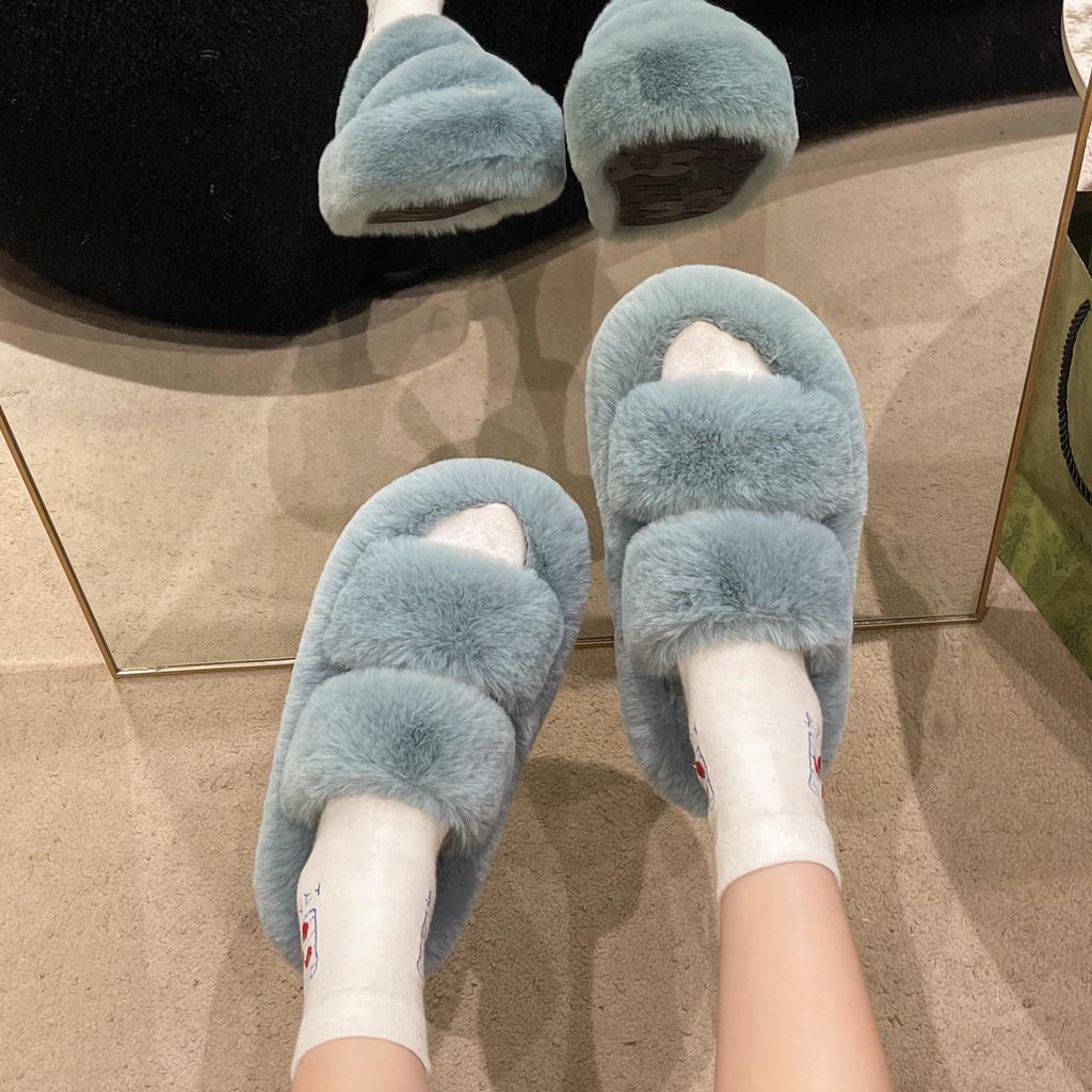 New Women Winter Fashion Faux Fur Home Cotton Shoes Warm and Soft Platform Slippers Women Flat Ladies Shoes Zapatos De Mujer