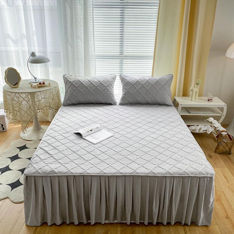 Кровать Юбка Стиль Покрывало на шелковой вате с подкладкой из толстой клетчатой ​​простыни с высоким подолом 45 см Сплошной цвет Защитный чехол для матраса