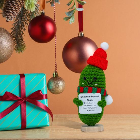 Вязаная крючком кукла с позитивной карточкой Эмоциональная поддержка Ручная работа Мини Вязание Рождество Лягушка