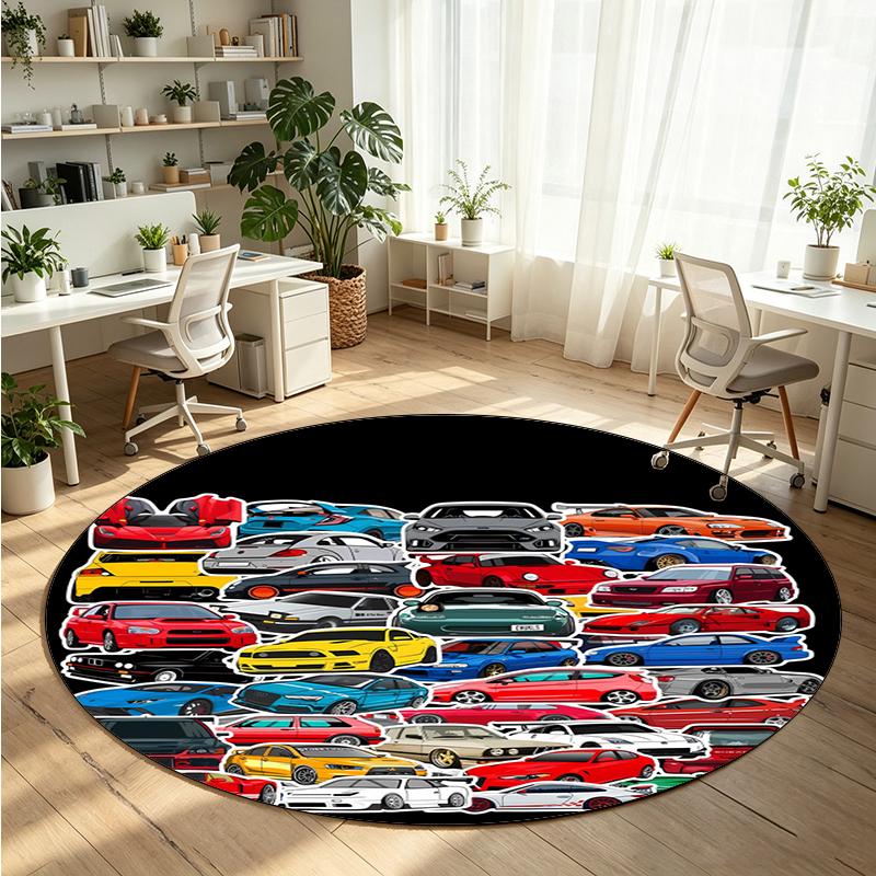 Jdm Sports Cars Printed Round Crystal Velvet Rug Soft Non Slip Floor Carpet For Bedroom Holiday Gift