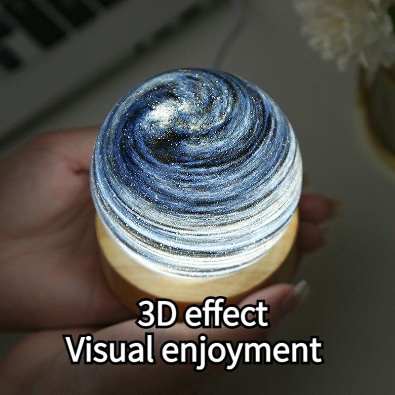 3D Луна Стеклянная Лампа USB Питание Планета Мини Ночник С Деревянной Подставкой Для Детей Девочек Мальчиков Друзья Подарки На День Рождения Рождество