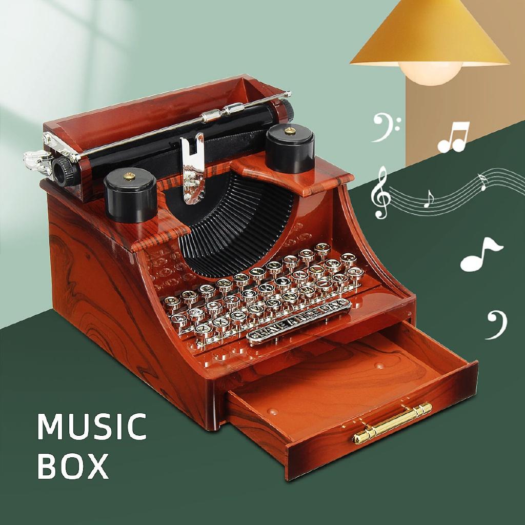 Classic Home Decor Sewing Machine Phonograph Jewelry Music Box Retro Typewriter Rotating Music Box