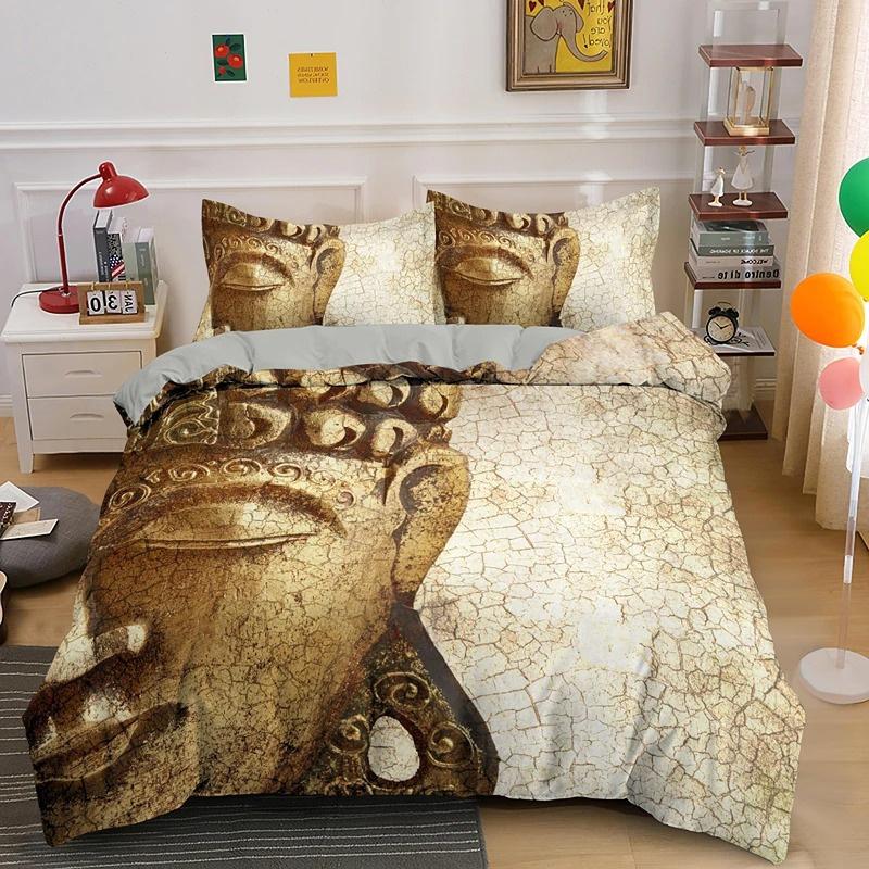 Buddha Bedding Collection Indian Religion Buddhism Meditation Mandala Duvet Cover Smile Buddha Floral Soft Quilt Cover Queen King Size