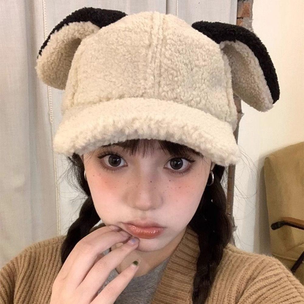Sunshade Rabbit Ear Baseball Hat Adjustable Winter Peaked Cap Casual Lamb Wool Baseball Cap  Female