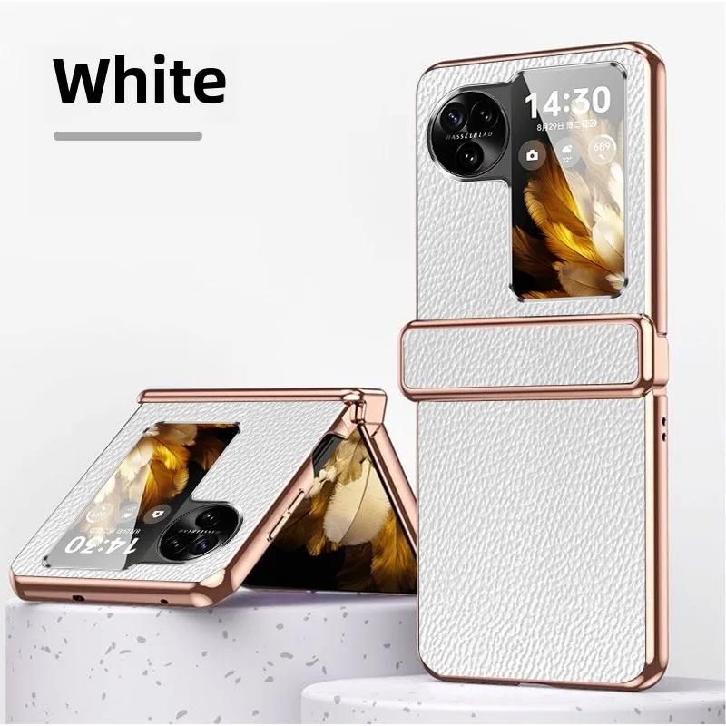 Гальванизированная золотая и серебряная рамка Чехол для телефона из искусственной кожи с узором личи для для OPPO Find N2 N3 Flip Защитная крышка для шарнира
