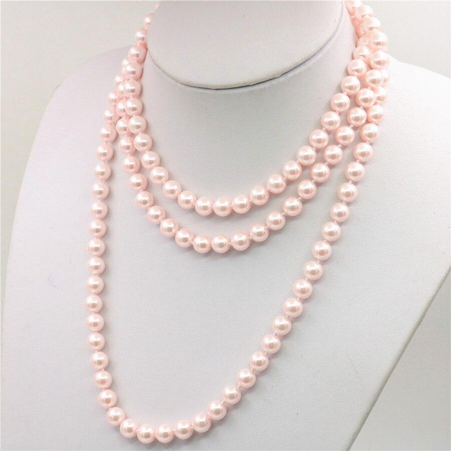 Модные новые аксессуары, детали для рукоделия, 8 мм, розовое ожерелье с жемчугом в виде ракушек океана, 50 дюймов, для девочек, женщин, подарки, орнамент, изготовление ювелирных изделий