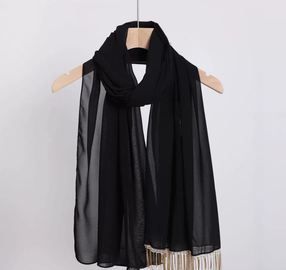 Fashion Muslim Chiffon Hijabs With Chains Diamonds Glitter Shimmer Long Shawls Headscarf Wraps Islamic Headband Turban Scarves