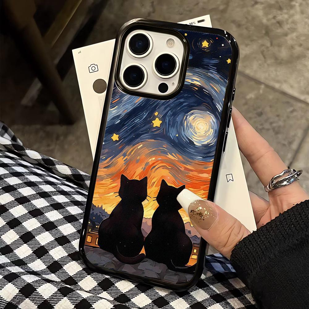 Масляная живопись Черная кошка Жесткий чехол Для iPhone 17 16 15 14 13 12 11 Pro Max Air Защитный ударопрочный Чехол-бампер