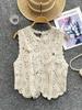 2024 Korean O-Neck Sleeveless Knitting Tank Tops Female Hook Flower Hollow Chic Design Women Summer Sweet Fashion Knitted Blouse