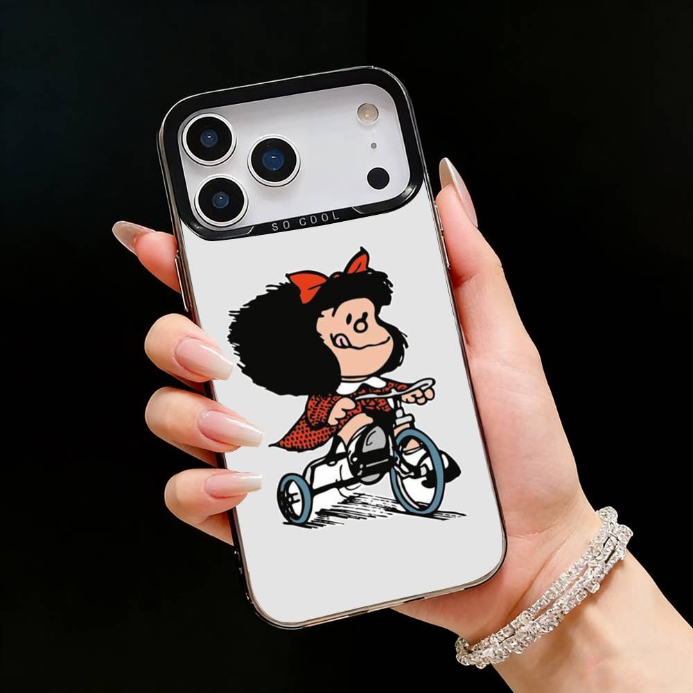Мультяшный M-Мафальда Милый Чехол Для Телефона Для iPhone17, 16,15,14,13,12 Pro Max Черный Конфетный Матовый Ударопрочный Чехол