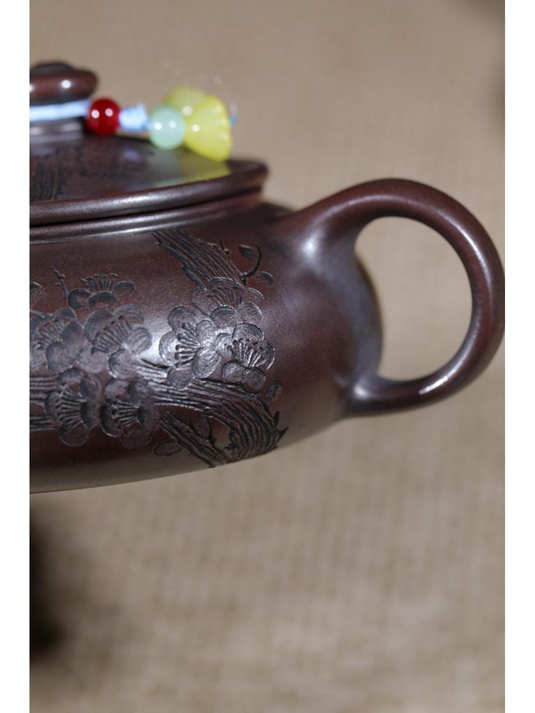 Handmade Yixing Zisha Teapot by Famous Artist - Original Ore Bronze Mud with Plum Shadow Design, Perfect for Kung Fu Tea Sets