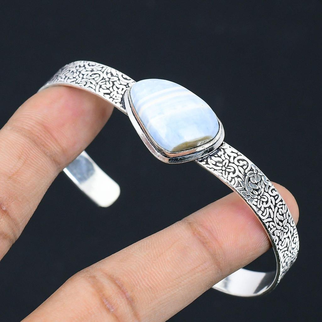 Daughters Day Sale 925 Silver Trillion Owyhee Blue Opal Gemstone Wife New Bangle