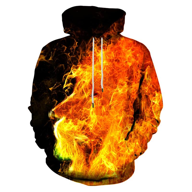 Colorful Flame 3D Print Hoodie, Unisex Pullover Long Sleeve Street Top