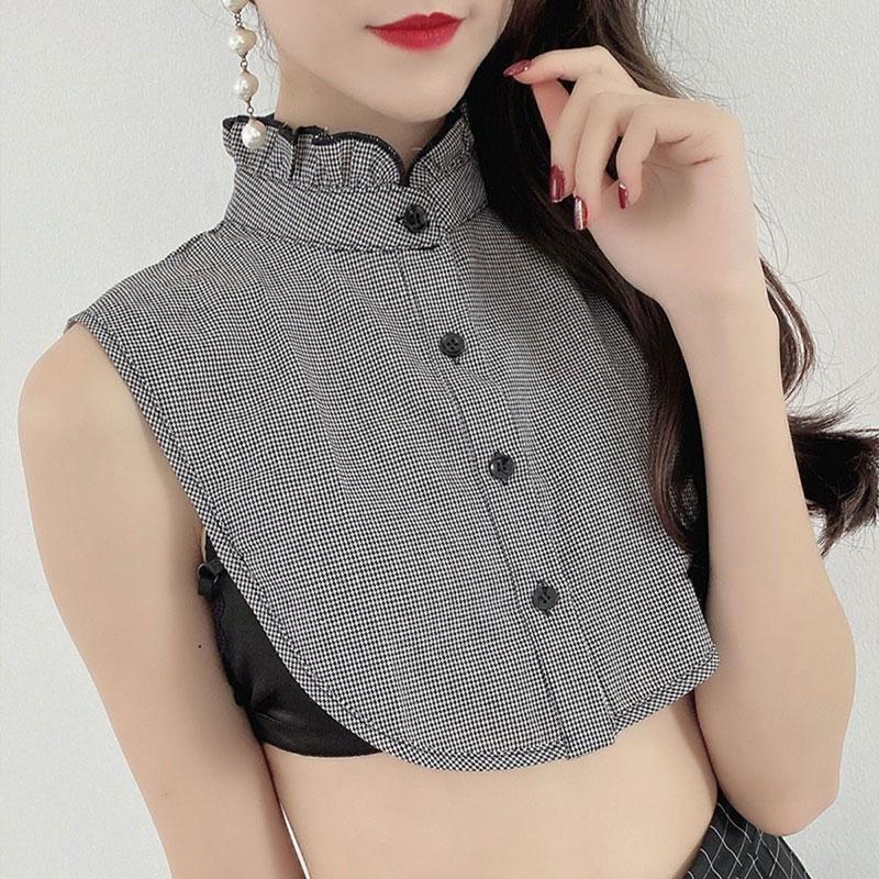 Cotton Fake Collar Classic Tartan Detachable Dickey Collar Half Shirts Blouse False Collar for Women Girls Outfits Accessory