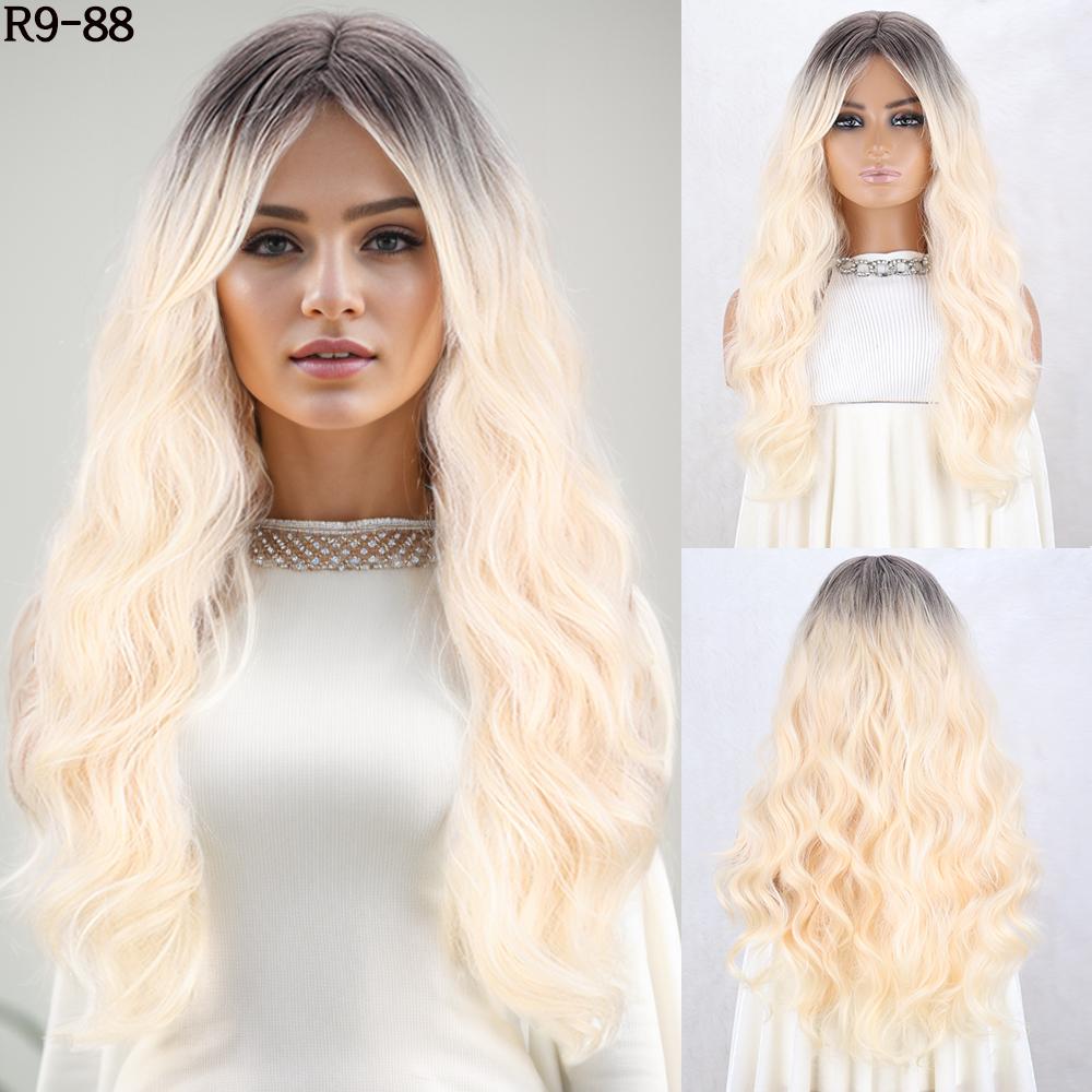 Синтетические длинные волнистые парики, смешанные коричневые светлые парики с челкой, натуральные парики для женщин, повседневные вечерние