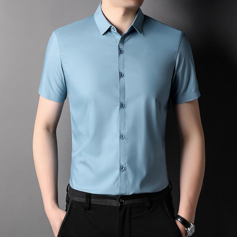 Летняя новая мужская рубашка для молодежи и среднего возраста, деловая, повседневная, однотонная, тонкая, не требующая глажки, с короткими рукавами