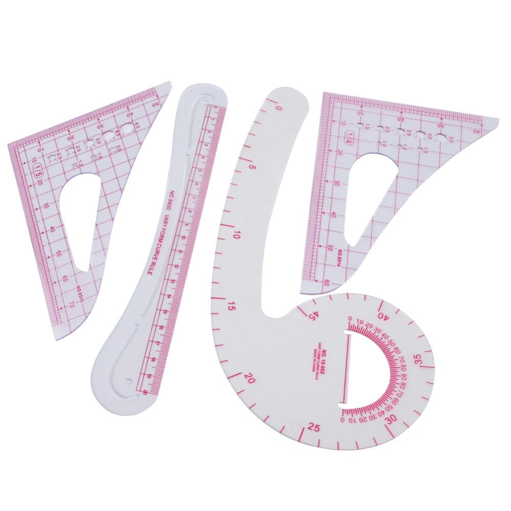4pcs Multifunction Pattern Ruler Plastic Drafting Tool Durable Curve Ruler Clothing Design