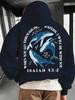 Winter and Autumn Men's Hooded Sweatshirt with Whale Pattern Print, Featuring Drawstring and Kangaroo Pocket Pullover Shirt