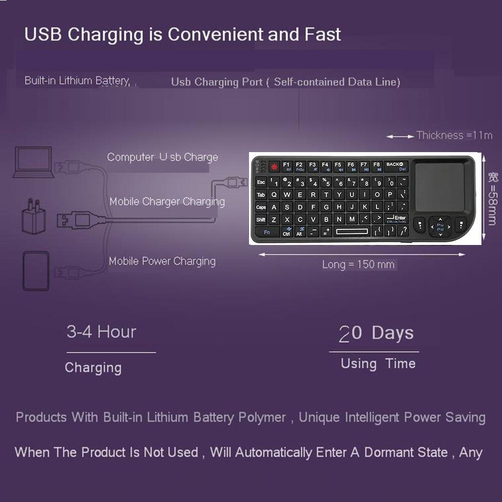 Мини-беспроводная клавиатура с тачпадом 2,4G клавиатура для ПК Ноутбук Smart TV HTPC Android TV BOX Механическая беспроводная клавиатура Клавиатура с русскими буквами