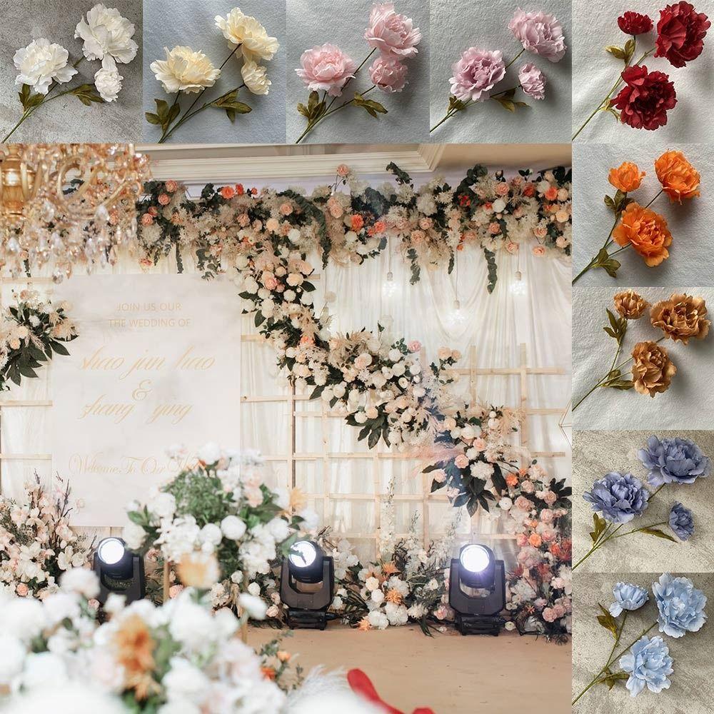 Многоцветный Пион Искусственный Цветок 3 Головки Листья Реалистичные Цветы Шелковые Лепестки Цветочная Композиция Искусственный Цветок Пион