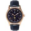 Salvatore Marra Men's Limited Edition Moon Phase Multi-Calendar Watch with 5 ATM Water Resistance, Leather Strap, Pink Gold and Blue SM24110-PGBL
