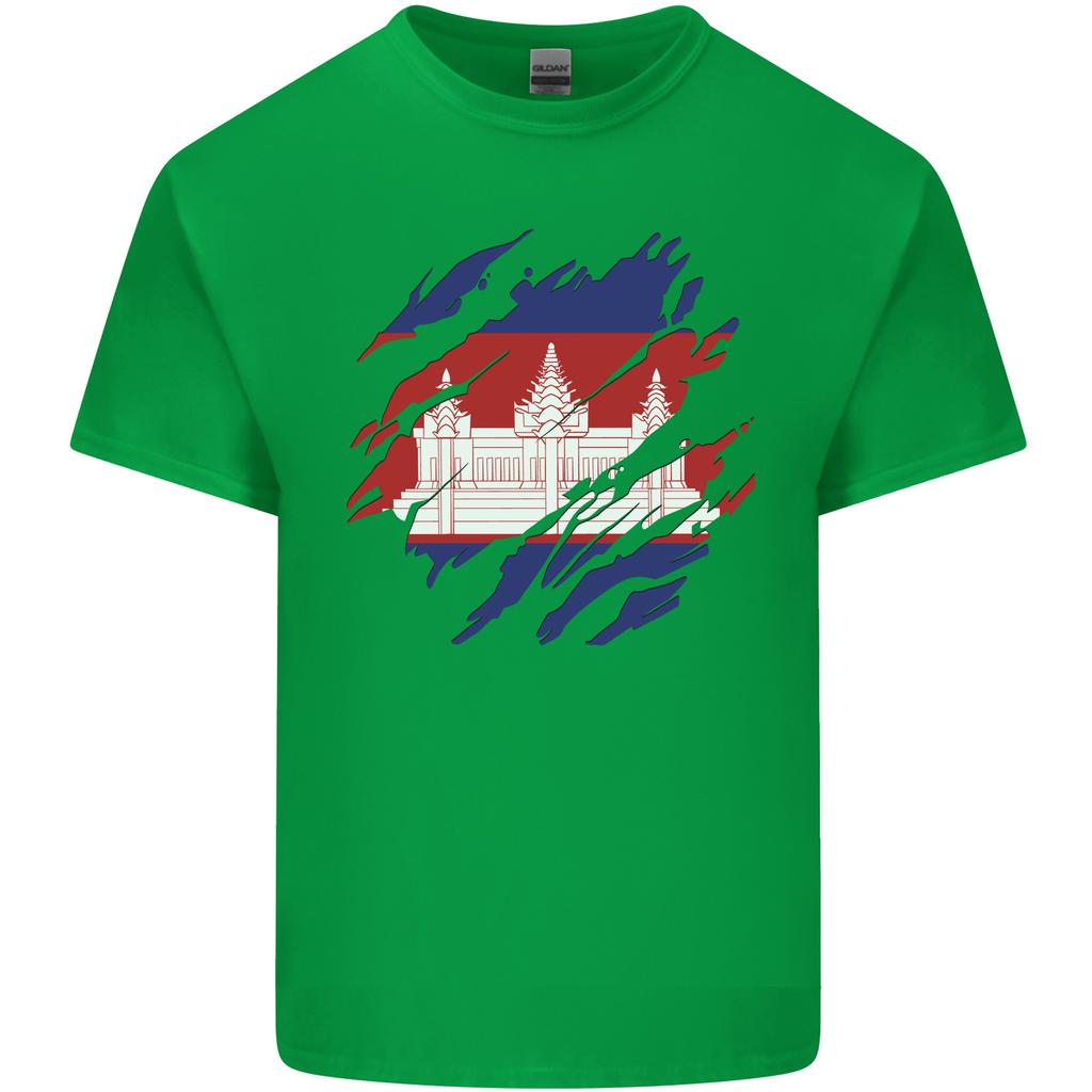 Torn Cambodia Flag Cambodian Day Football Unisexs Light Cotton TShirt