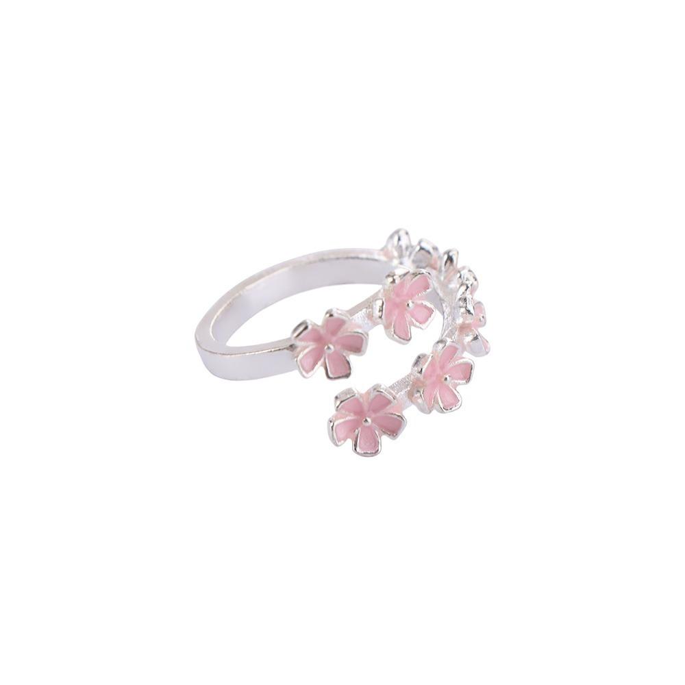 Drop Oil Design Cherry Blossom Ring Dainty Flower Bracelet Unique Open Adjustable Ring Gift