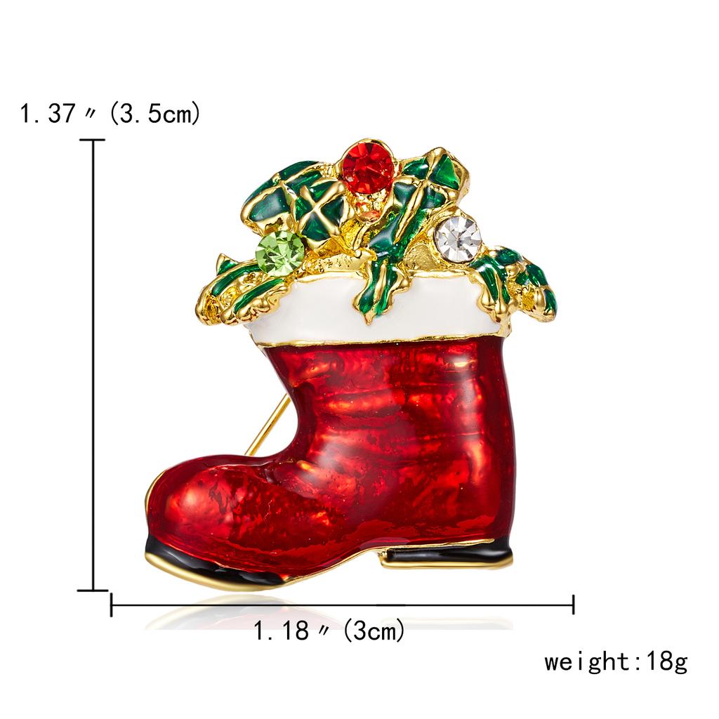 Rinhoo Enamel Christmas Crutch Brooches Pins Rhinestone Lucky Fruit Hat Glove Boot Sock Angel Sled Gift Box Badge New Year Gifts