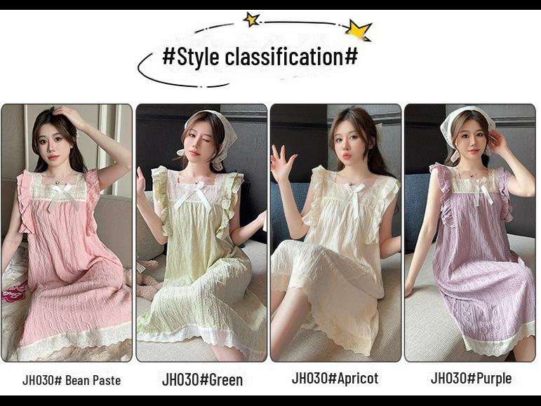 Милая женская летняя ночная рубашка с милыми рукавами-грибками, стиль «принцесса», средней длины и свободного кроя, подходит для ношения в помещении и на улице.