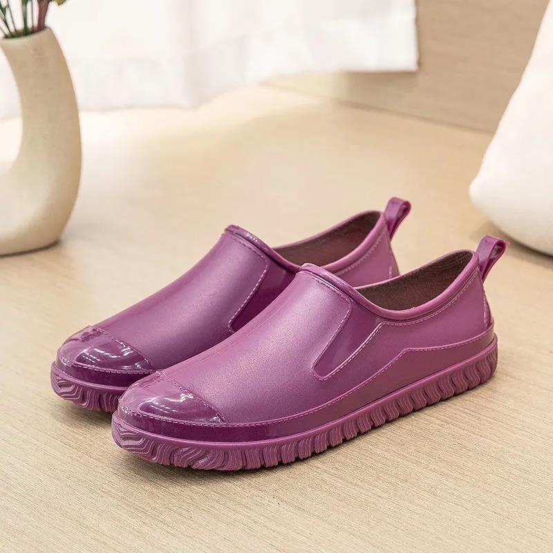 Водонепроницаемая рабочая резиновая обувь, женские нескользящие туфли без шнуровки на плоской подошве, износостойкие, с тиснением, весна-лето