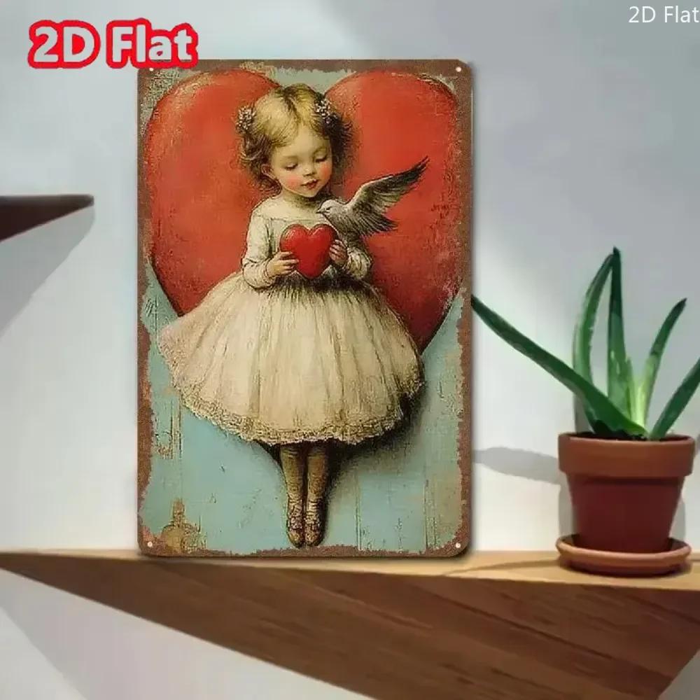 2D Жестяная банка с росписью Ангел CUPIDART День святого Валентина Декоративная табличка Предварительно просверленная Подвеска на стену Металлическое жестяное искусство