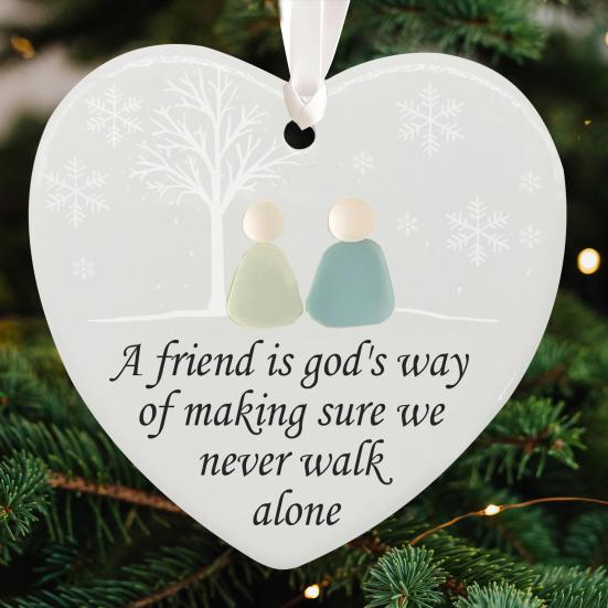 Heart-Shaped Sea Glass Friendship Decor Ceramic Heart Ornament Friendship Keepsake Sea Glass Art Christmas Tree Hanging Ornament for Best Friends
