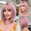 Pink Bob Wigs with Bangs Short Straight Bob Synthetic Wig for Women Cute Cosplay Daily Fake Hair Heat Resistant Fiber