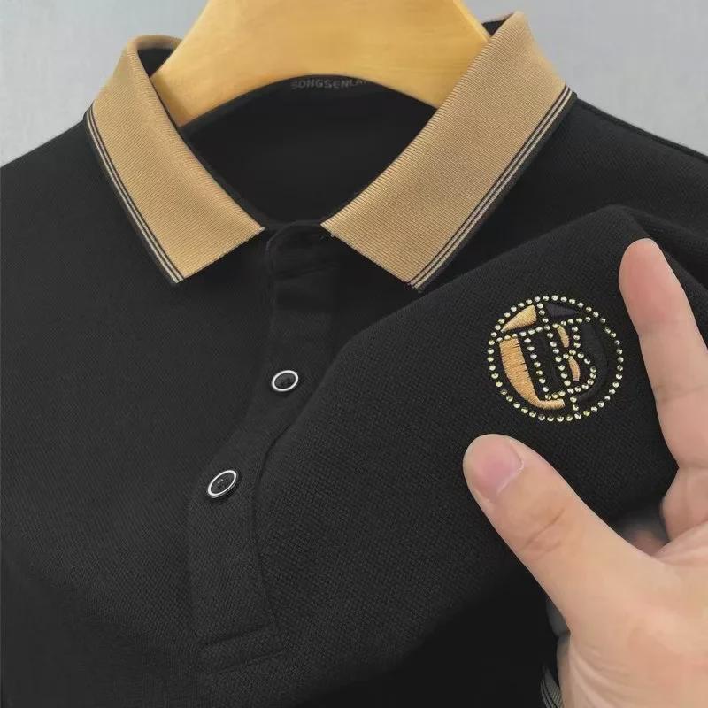 Men's Summer Ice Silk Embroidered Polo Shirt with Lapel
