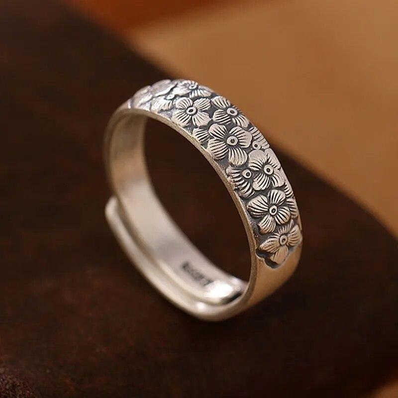 BOCAI настоящее S999 ювелирные изделия из чистого серебра, потертое матовое ретро благоприятное облако/слива/лотос в китайском стиле женское открытое кольцо