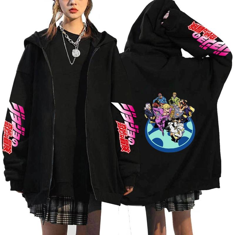 Anime JOJO's Bizarre Adventure Printed Fleece Zipper Hoodie Fall Winter Casual Teen Sports Sweatshirt