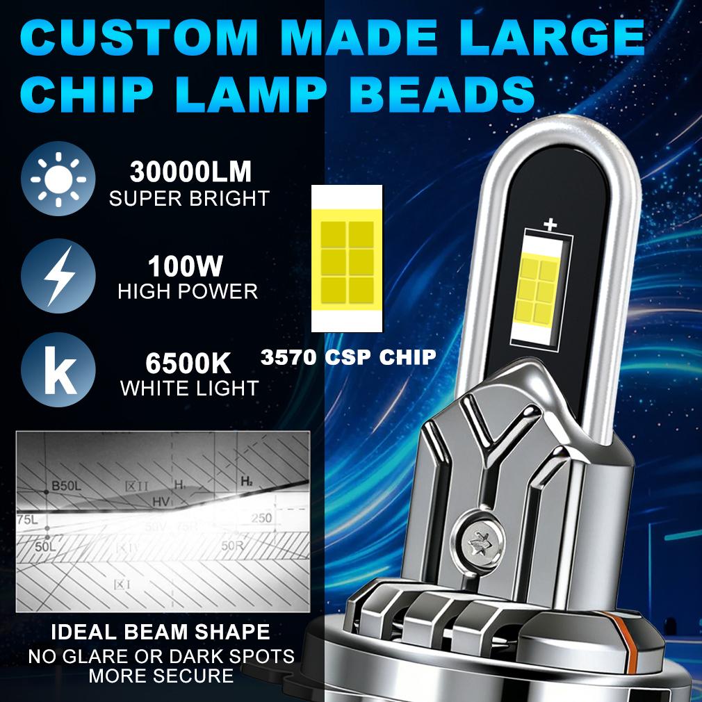 2Pcs H7 H4 LED Headlight Bulbs Canbus 30000LM 100W U-Shaped Copper Tube Car Light Turbo H11 9005 HB3 Headlamp 6500K White 12V With Fan