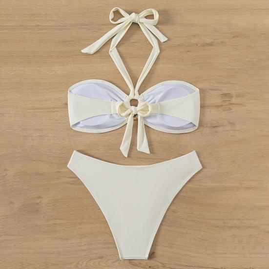 Женский комплект бикини с металлическим кольцом и высокой талией, двухсекционный купальник, сексуальный купальник с вырезом на шее для пляжной вечеринки