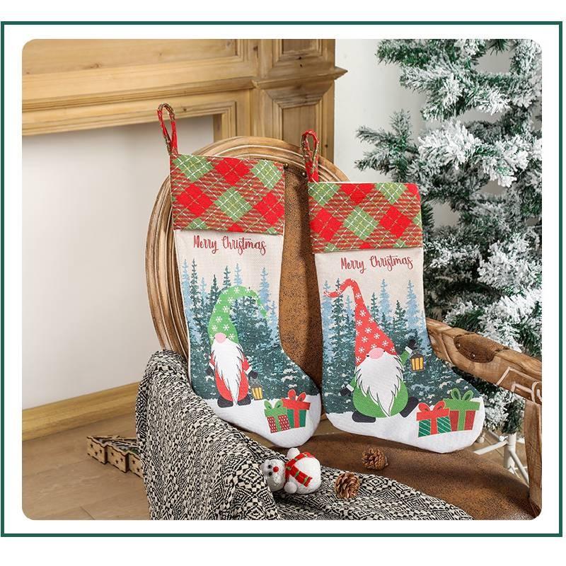 Colorful Green And Red Burlap Rudolph Christmas Stockings For Seasonal Celebrations