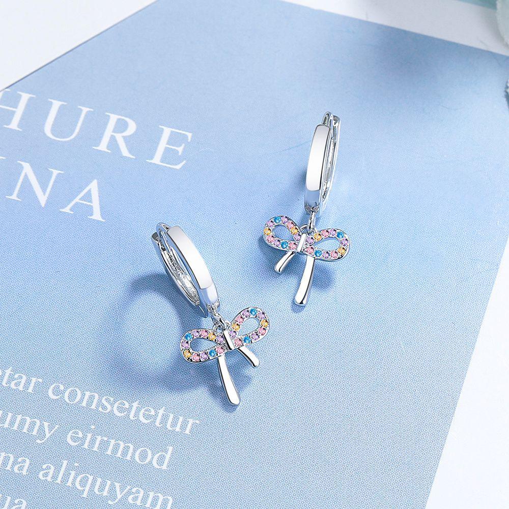 New Real 925 Sterling Silver Bow Earrings for Women Teens Bowknot Hoop Huggie Ribbon Tassel Earrings Wedding Jewelry Gift