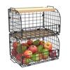 2 Set Stackable Wire Basket with Openable Top for Kitchen Counter Pantry Organizer Storage Bin for s Potatoes Fruits Veggies Br