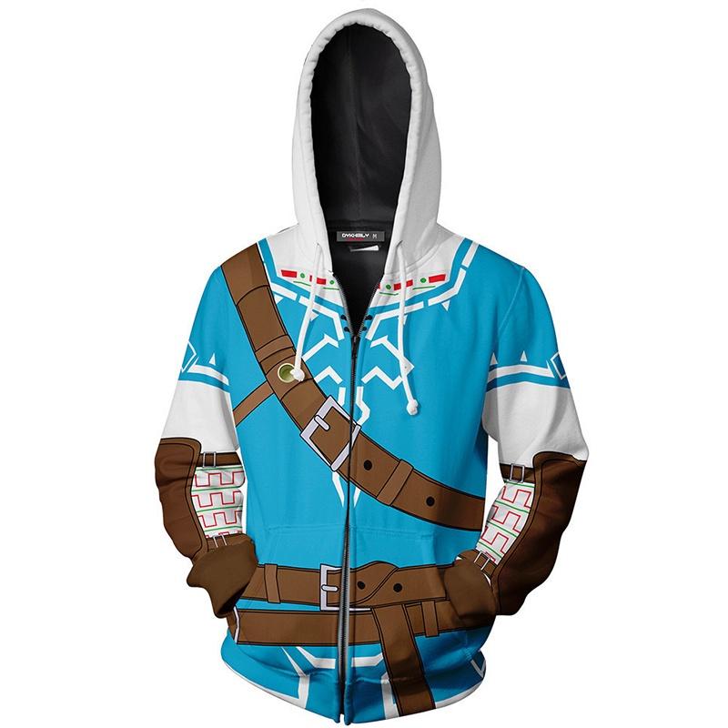 Игра The Legend Of Zelda Косплей Худи 3d Толстовка на молнии Куртка для максимального комфорта
