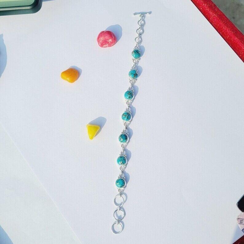 Ювелирный браслет ручной работы из стерлингового серебра 925 пробы с бирюзовым драгоценным камнем в подарок для нее