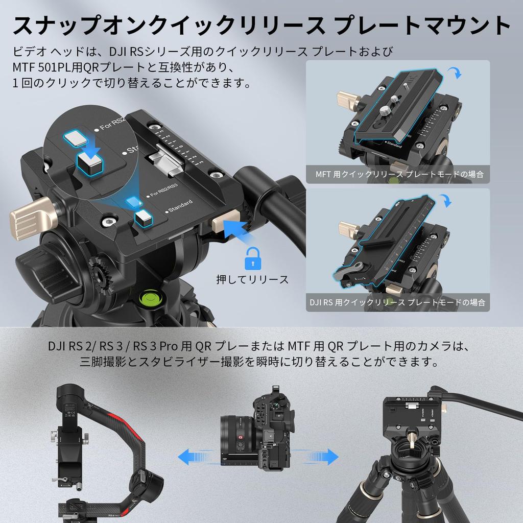 SmallRig FreeSpeed Carbon Fiber Travel Video One Twist Height Fluid Dual Mode QR Max Load 6kg for Cameras 4643 FT-S303 Tripod, 59" Tripod, Adjustment,