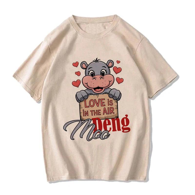 Kawaii Moo Deng Y2k T Shirt Funny Baby Hippo Tshirt Men Women Fashion Mange T-shirt Cartoon Harajuku Tee Tops Streetwear Clothes
