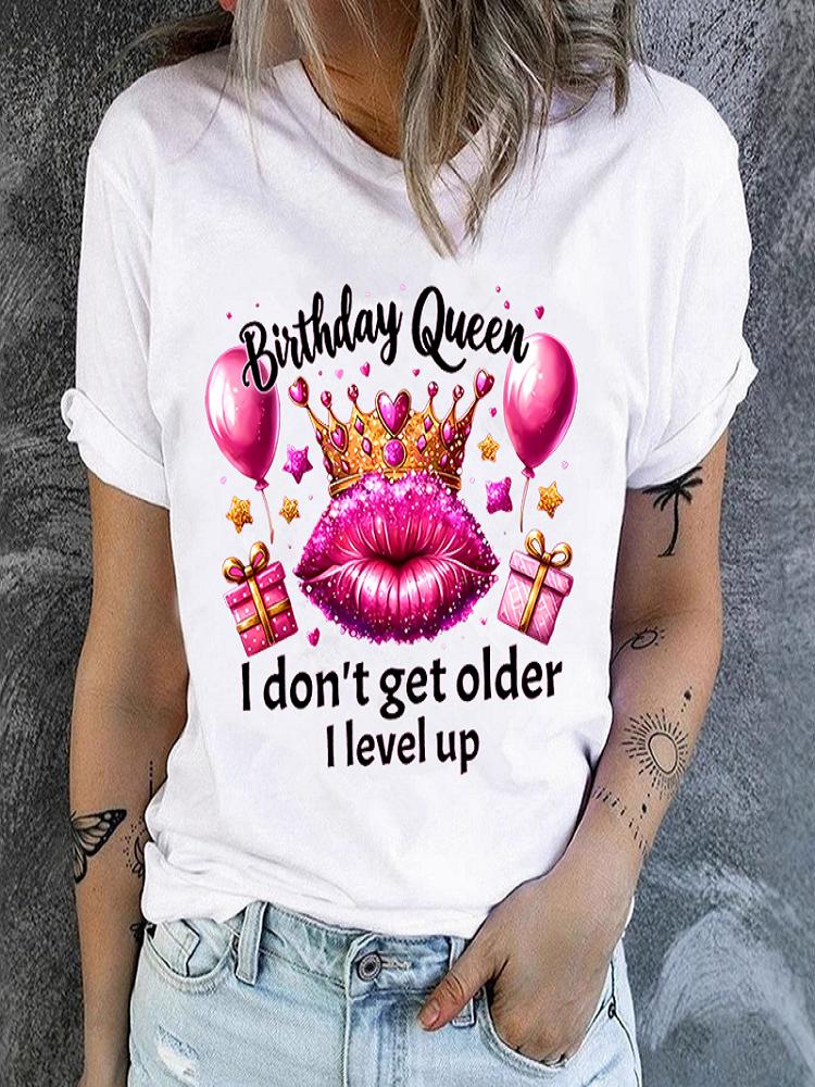 Polyester 100% Graphic queen Print T-shirt, Short Sleeve Crew Neck Casual Top for Summer & Spring, Women's Clothing Summer